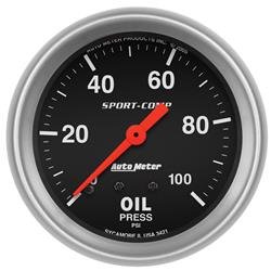 Gauge, Sport-Comp, Oil Pressure, 0-100 psi, 2 5/8 in., Analog, Mechanical, Each
