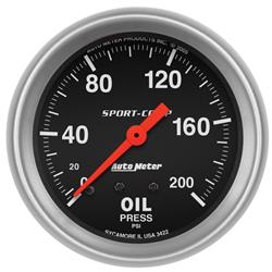 Gauge, Sport-Comp, Oil Pressure, 0-200 psi, 2 5/8 in., Analog, Mechanical, Each