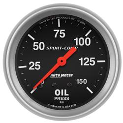 Gauge, Sport-Comp, Oil Pressure, 0-150 psi, 2 5/8 in., Analog, Mechanical, Each