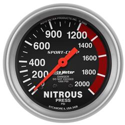 Gauge, Sport-Comp, Nitrous Pressure, 0-2,000 psi, 2 5/8 in., Analog, Mechanical, Each