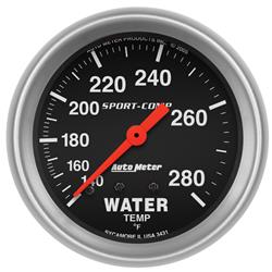 Gauge, Sport-Comp, Water Temperature, 140-280 Degrees F, 2 5/8 in., Analog, Mechanical, Each