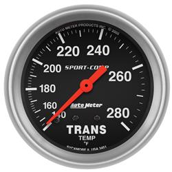 Gauge, Sport-Comp, Transmission Temperature, 140-280 Degrees F, 2 5/8 in., Analog, Mechanical, Each