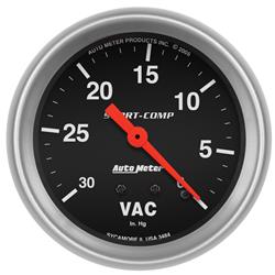 Gauge, Sport-Comp, Vacuum, 0-30 in. Hg, 2 5/8 in., Analog, Mechanical, Each
