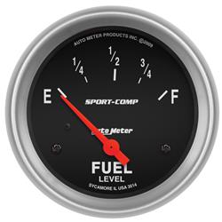 Gauge, Sport-Comp, Fuel Level, Empty/Full, 0 Ohms/90 Ohms, 2 5/8 in., Analog, Electrical, Each