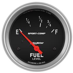 Gauge, Sport-Comp, Fuel Level, Empty/Full, 73 Ohms/8-12 Ohms, 2 5/8 in., Analog, Electrical, Each