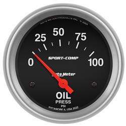 Gauge, Sport-Comp, Oil Pressure, 0-100 psi, 2 5/8 in., Analog, Electrical, Each