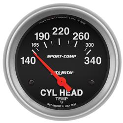 Gauge, Sport-Comp, Cylinder Head Temperature, 140-340 Degrees F, 2 5/8 in., Analog, Electrical, Each