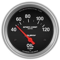Gauge, Sport-Comp, Oil Temperature, 40-120 Degrees C, 2 5/8 in., Analog, Electrical, Each