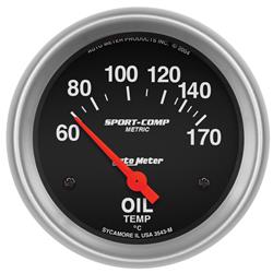 Gauge, Sport-Comp, Oil Temperature, 60-170 Degrees C, 2 5/8 in., Analog, Electrical, Each