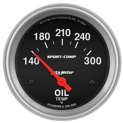 Gauge, Sport-Comp, Oil Temperature,140-300 Degrees F, 2 5/8 in., Analog, Electrical, Each