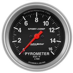 Gauge, Sport-Comp, Pyrometer, 0-1,600 Degrees F, 2 5/8 in., Analog, Electrical, Each
