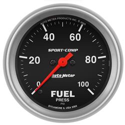 Gauge, Sport-Comp, Fuel Pressure, 0-100 psi, 2 5/8 in., Analog, Electrical, Each