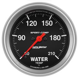 Gauge, Sport-Comp, Water Temperature, 60-210 Degrees F, 2 5/8 in., Analog, Electrical, Each