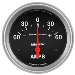 Gauge, Sport-Comp, Ammeter, 60-0-60 Amps, 2 5/8 in., Analog, Electrical, Each