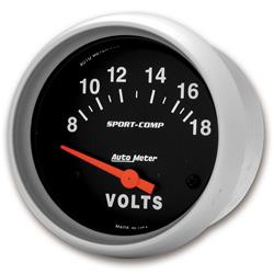 Gauge, Sport-Comp, Voltmeter, 8-18 V, 2 5/8 in., Analog, Electrical, Each