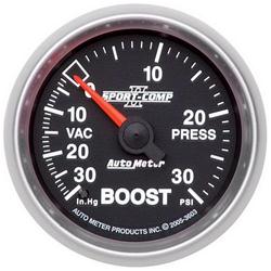 Gauge, Sport-Comp II, Boost/Vacuum, 30 in. Hg/30 psi, 2 1/16 in., Analog, Mechanical, Each