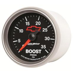 Gauge, Sport-Comp II, Chevy Red Bowtie Emblem, Boost Pressure, 0-35 psi, 2 1/16 in., Analog, Mechanical, Each
