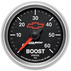 Gauge, Sport-Comp II, Chevy Red Bowtie Emblem, Boost Pressure, 0-60 psi, 2 1/16 in., Analog, Mechanical, Each