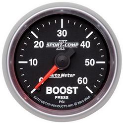 Gauge, Sport-Comp II, Boost Pressure, 0-60 psi, 2 1/16 in., Analog, Mechanical, Each