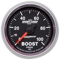 Gauge, Sport-Comp II, Boost Pressure, 0-100 psi, 2 1/16 in., Analog, Mechanical, Each