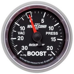 Gauge, Sport-Comp II, Boost/Vacuum, 30 in. Hg/20 psi, 2 1/16 in., Analog, Mechanical, Each