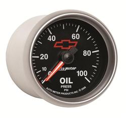 Gauge, Sport-Comp II, Chevy Red Bowtie Emblem, Oil Pressure, 0-100 psi, 2 1/16 in., Analog, Mechanical, Each