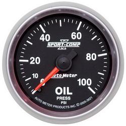 Gauge, Sport-Comp II, Oil Pressure, 0-100 psi, 2 1/16 in., Analog, Mechanical, Each