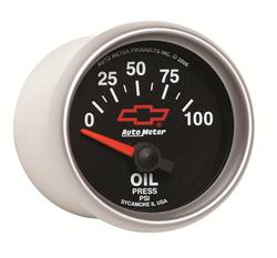 Gauge, Sport-Comp II, Chevy Red Bowtie Emblem, Oil Pressure, 0-100 psi, 2 1/16 in., Analog, Electrical, Each