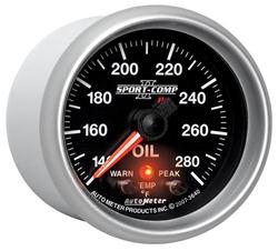 Gauge, Sport-Comp II Pro-Control, Oil Temperature, 140-280 Degrees F, 2 1/16 in., Analog, Electrical, Each