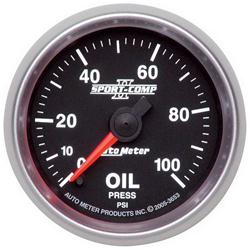 Gauge, Sport-Comp II, Oil Pressure, 0-100 psi, 2 1/16 in., Analog, Electrical, Each