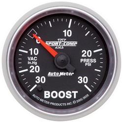 Gauge, Sport-Comp II, Boost/Vacuum, 30 in. Hg/30 psi, 2 1/16 in., Analog, Electrical, Each