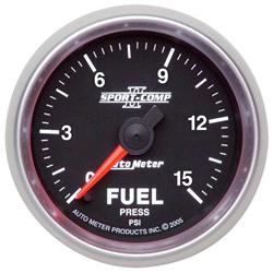 Gauge, Sport-Comp II, Fuel Pressure, 0-15 psi, 2 1/16 in., Analog, Electrical, Each