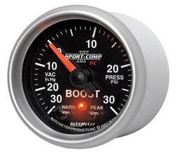 Gauge, Sport-Comp II Pro-Control, Boost/Vacuum, 30 in. Hg/30 psi, 2 1/16 in., Analog, Electrical, Each