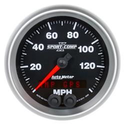 Gauges, Sport-Comp II Speedometer, Analog, 0-140 mph, 3 3/8 in., Black Face, White Numbers, Silver Bezel, GPS Enabled with Rally-Nav Display, Each