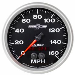 Gauges, Sport-Comp II Speedometer, 0-160 mph, 5 in., Black Face, Silver Bezel, Analog, Electrical, GPS Enabled with Rally-Nav Display, Each