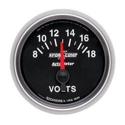 Gauge, Sport-Comp II, Voltmeter, 8-18 V, 2 1/16 in., Analog, Electrical, Each