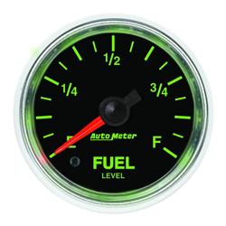 Gauge, GS, Fuel Level, Empty/Full, Full Sweep, 0 Ohms/280 Ohms, 2 1/16 in., Analog, Electrical, Each
