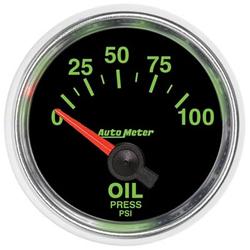 Gauge, GS, Oil Pressure, Short Sweep, 0-100 psi, 2 1/16 in., Analog, Electrical, Each