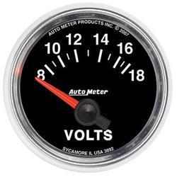 Gauge, GS, Voltmeter, Short Sweep, 8-18 V, 2 1/16 in., Analog, Electrical, Each