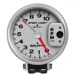 Tachometer, Sport-Comp Silver, 0-10,000 rpm, 5 in., Analog, Electrical, Each