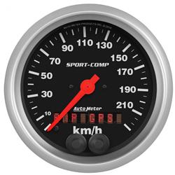 Gauges, Sport-Comp GPS Speedometer, 0-225 kph, 3 3/8 in., Analog, Black Face, Silver Bezel, Electrical, Each