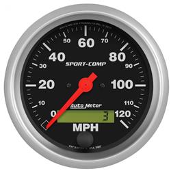 Speedometer, Sport-Comp, 0-120 mph, 3 3/8 in., Analog, Electrical, Each