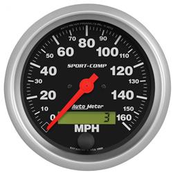 Speedometer, Sport-Comp, 0-160 mph, 3 3/8 in., Analog, Electrical, Each