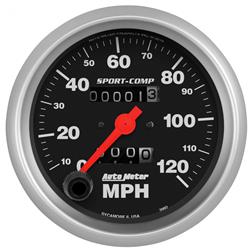 Speedometer, Sport-Comp, 0-120 mph, 3 3/8 in., Analog, Mechanical, Each