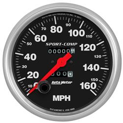 Speedometer, Sport-Comp, 0-160 mph, 5 in., Analog, Mechanical, Each