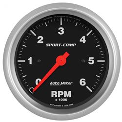 Tachometer Gauge, Analog, 0-6,000 rpm, 3 3/8 in. Diameter, Full Sweep, In-Dash, Electrical, Each