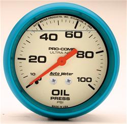 Gauge, Ultra-Nite, Analog, Oil Pressure, 0-100 psi, 2 5/8 in. Diameter, White Face, Liquid-filled, Each