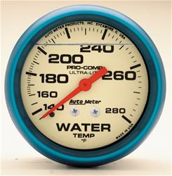 Gauge, Ultra-Nite, Analog, Water Temperature, 140-280 degrees F, 2 5/8 in. Diameter, White Face, Liquid-filled