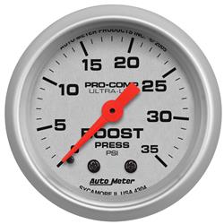 Gauge, Ultra-Lite, Boost Pressure, 0-35 psi, 2 1/16 in., Analog, Mechanical, Each