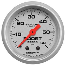 Gauge, Ultra-Lite, Boost Pressure, 0-60 psi, 2 1/16 in., Analog, Mechanical, Each